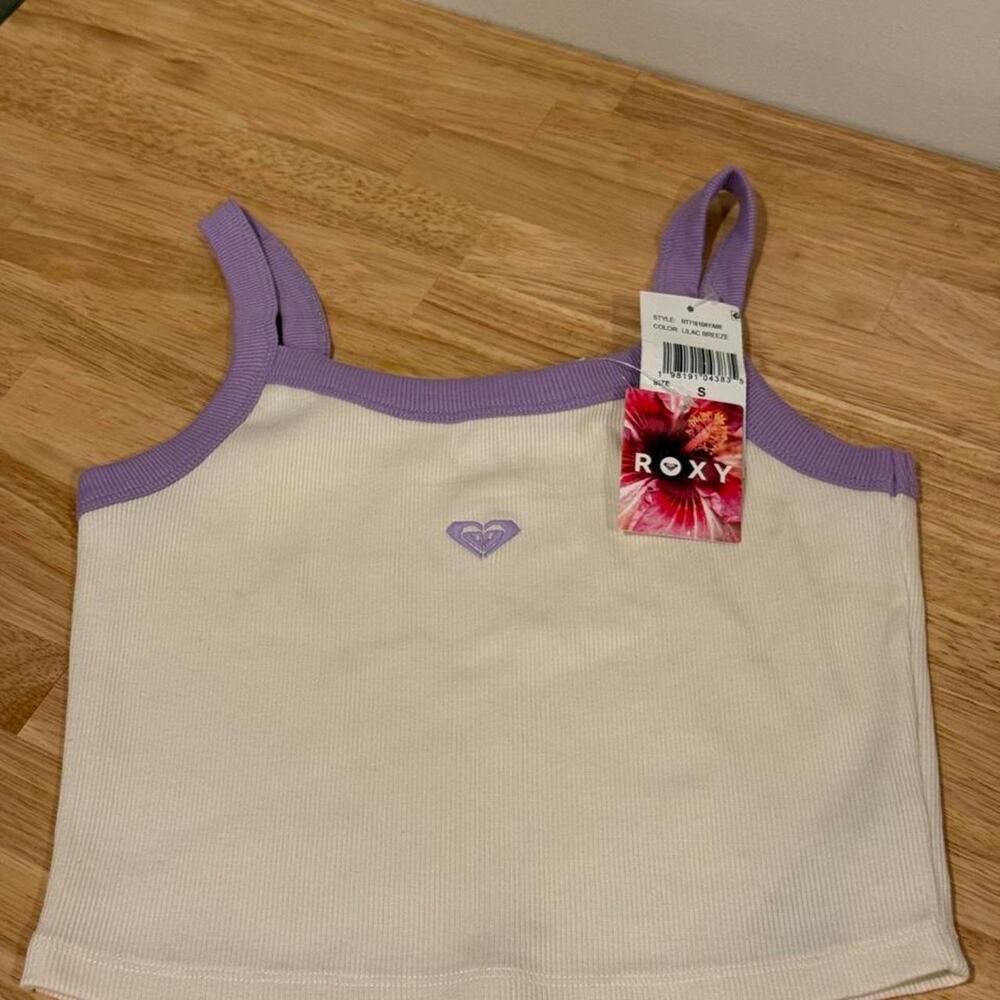 NWT Roxy Y2K Ribbed Crop Tank Top Lilac Breeze Purple Cream Size S